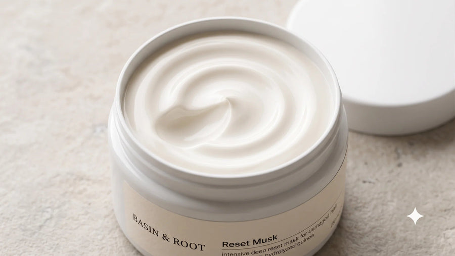 Basin & Root Hair Reset Mask 250ml — open jar showing creamy mask texture